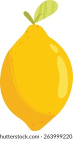 Whole Lemon with Leaves – Colorfull Fruit Flat Vector Illustration - Healthy Vegan Lemonade