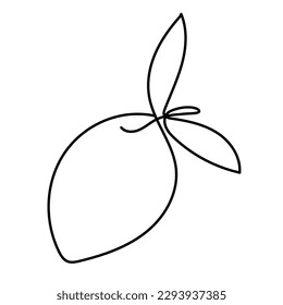 Whole Lemon one Continuous Line illustration isolated on white background. Single Line Art. Hand Draw Exotic Citrus Fruit. Simple outline style. Vector illustration for card, poster, logo