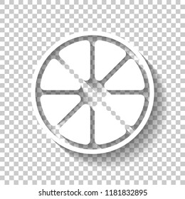 Whole lemon or orange. Simple icon. White icon with shadow on transparent background