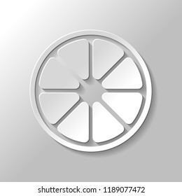Whole lemon or orange. Simple icon. Paper style with shadow on gray background