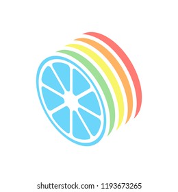 Whole lemon or orange. Simple icon. Stack of colorful isometric icons on white background