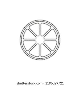Whole lemon or orange. Simple icon. Dotted outline silhouette with shadow on white background