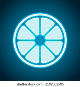 Whole lemon or orange. Simple icon. Neon style. Light decoration icon. Bright electric symbol
