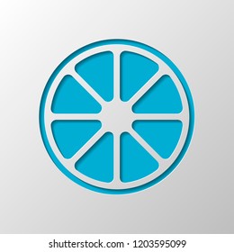 Whole lemon or orange. Simple icon. Paper design. Cutted symbol with shadow