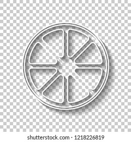 Whole lemon or orange. Simple icon. White outline sign with shadow on transparent background