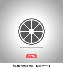 Whole lemon or orange. Simple icon. Icon under spotlight. Gray background