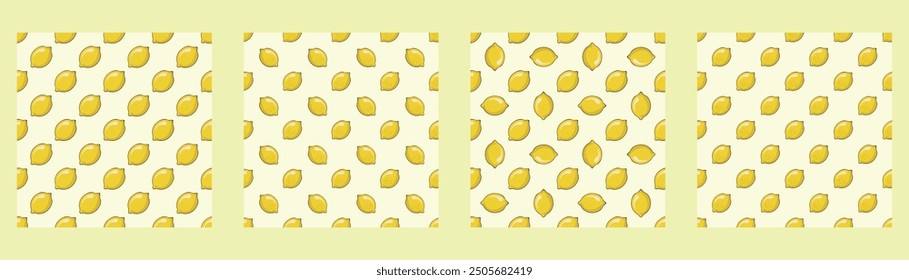 Whole lemon seamless pattern set. Lemon pattern collection.