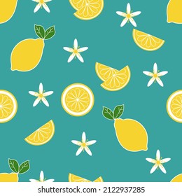 Whole lemon and lemon slices seamless pattern