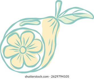 Whole Lemon with Top View Slice Illustration