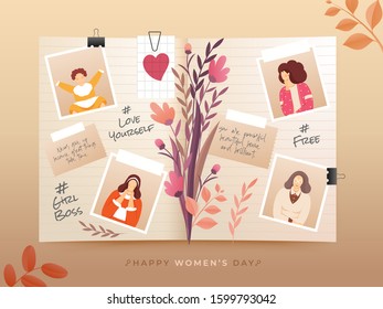 Whole Lifetime Diary With Old Memories Picture Of Woman On The Occasion Of Happy Women's Day.