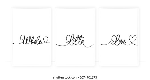 Ganze Lotta Liebe, Vektorgrafik. Drei Stücke minimalistisches Plakatdesign. Skandinavisches minimales Kunstdesign. Aufnahme-Design, Schrift. 