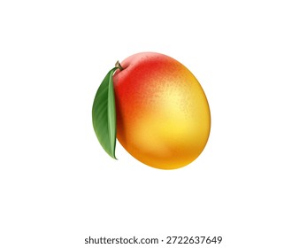 Whole mango fruit with leaf 3D realistic illustration