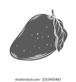 Whole mango glyph icon vector illustration. Stamp of healthy fresh summer fruit with peel, leaf and stem, raw ripe juicy mango for cooking tropical organic dessert, sweet jam and vitamin smoothie