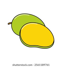 Whole mango with leaf in green and yellow tones. Perfect for tropical-themed designs, packaging, or digital projects.