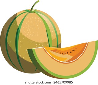 whole melon with a slice of melon