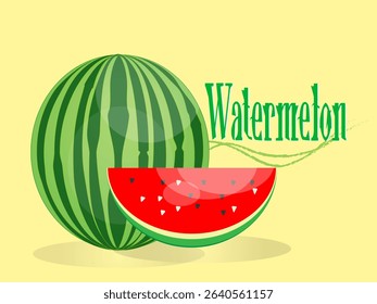 Whole melon and sliced ​​melon in red color using pastel color background. Modern art minimalist style design template for sales, posters, headers, covers, social media, fashion ads