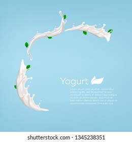 Whole milk yogurt swirl background design, commercial vector advertising mock-up realistic illustration