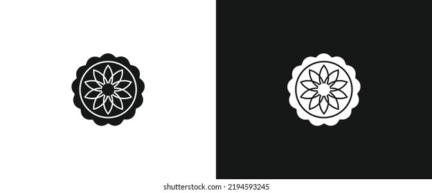 Whole mooncake flat icon for web. Simple mooncake sign web icon silhouette with invert color. Moon cake solid black icon vector design, top view. Mid-Autumn Festival or Moon Festival moon cake concept