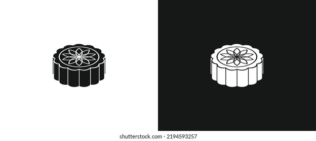 Whole mooncake flat icon for web. Simple mooncake sign web icon silhouette with invert color. Moon cake solid black icon vector design, 3d angle. Mid-Autumn Festival or Moon Festival moon cake concept