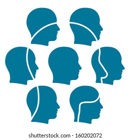 The whole is more than the sum of its parts Outline of a head superimposed with a group of smaller heads forming a team of connected friends or contacts for business or social networking 