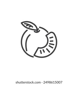 Whole nectarine and a half line icon. linear style sign for mobile concept and web design. Nectarine fruit outline vector icon. Symbol, logo illustration. Vector graphics