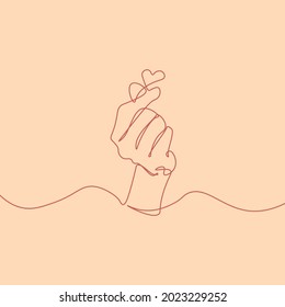 Whole note vector illustration continuous line drawing of hand and heart love sign embracing minimalist design on beige background