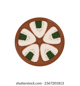 Whole onigiri on plate illustration