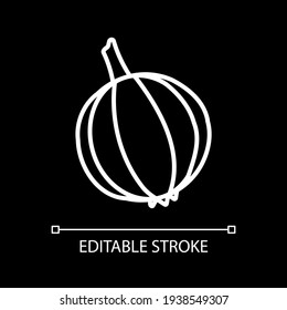 Whole onion white linear icon for dark theme. Fresh vegetable for cooking. Grocery product. Thin line customizable illustration. Isolated vector contour symbol for night mode. Editable stroke
