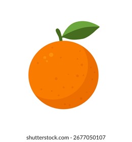 Ganze orangefarbene Frucht mit flacher Blattdarstellung