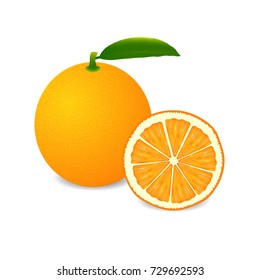 Whole orange fruit and slice isolated on white background.