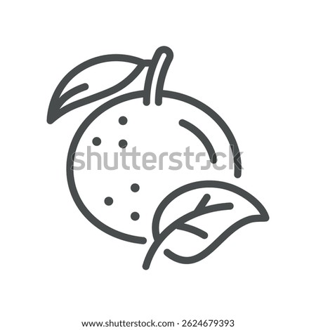 Whole Orange Icon. Simple Line Illustration of a Fresh Citrus with Leaf, Representing Vitamin C, Healthy Nutrition, and Natural Harvest.