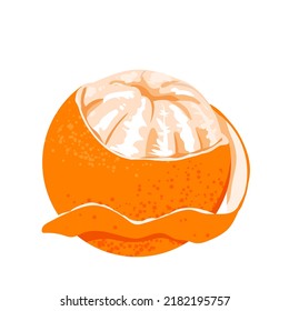 Whole orange with peel. Exotic tropical fruit, citrus vitamin c, peeled mandarin vector illustration