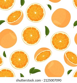 Whole orange and slice of oranges background. Fresh fruits seamless pattern.