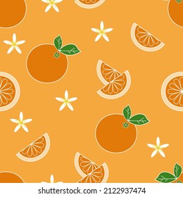 Whole orange and orange slices seamless pattern
