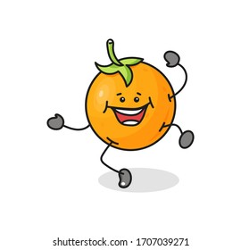 Whole orange. Vector flat cartoon color icon with emotions. For menu, poster, label. Isolated on white background. Hand drawn sketch linear comic style