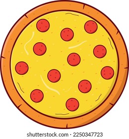 Whole Pan Pepperoni Cheese Pizza. vector flat illustration