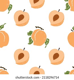 Whole peach and peach halves seamless pattern