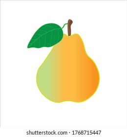 Whole pear fruit isolated on white background. Vector illustration in flat style.