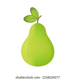 Whole pear icon. One ripe fruit on a branch with two leaves. Green pear isolated on white background. Ripe autumn fruit for dessert or juice. Simple vector illustration for modern website design.