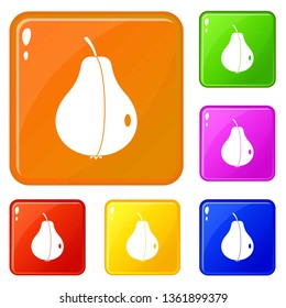 Whole pear icons set collection vector 6 color isolated on white background