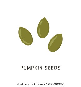 Whole and peeled pumpkin seeds isolated on white background. Beans in flat cartoon style. Vector cartoon Seeds illustration. Vegan healthy snack, food source of iron. 