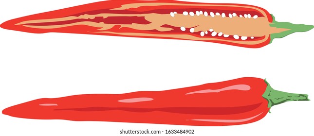 Whole pepper and half pepper illustration.
