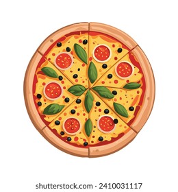 Whole Pepperoni and Basil Pizza Vector Art