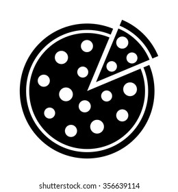 Whole pepperoni pizza pie with loose slice flat vector icon for food apps and websites