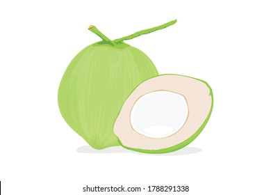 
Whole piece of light green coconut and the other half on a white background