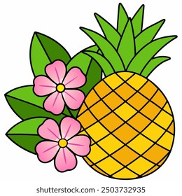 whole pineapple and cut in half with tropical flower
