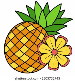 whole pineapple and cut in half with tropical flower