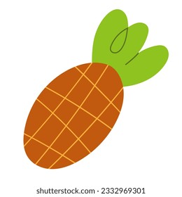 Whole pineapple, doodle icon, hand drawn vector illustration of ripe brown pineapple fruit, colored clipart isolated on white background