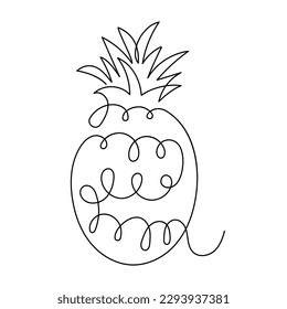 Pineapple entero una ilustración de línea continua aislada en fondo blanco. Arte De Una Línea. Dibujar Fruta Tropical A Mano. Estilo de contorno simple. Ilustración vectorial para tarjeta, afiche, logotipo