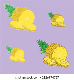 Whole pineapple and slice. tropical fruit vector mode..eps